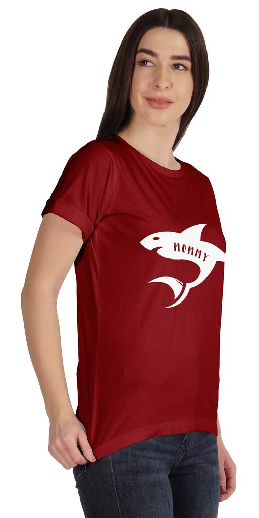 Inkmeso Scoop-Neck Mommy Shark Graphic Tshirt Short Sleeve Women Cotton Tee
