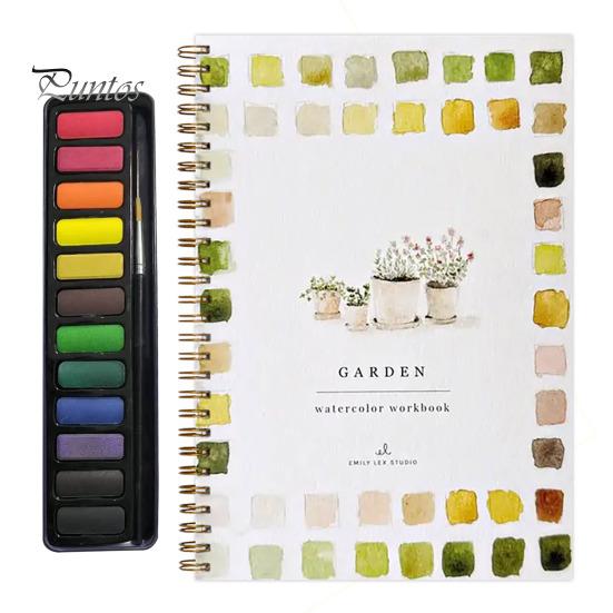 Watercolor Workbook 12 Colors Watercolor Painting Set with Paint Brush Beginner-Friendly Birds Animals Flowers Watercolor Book