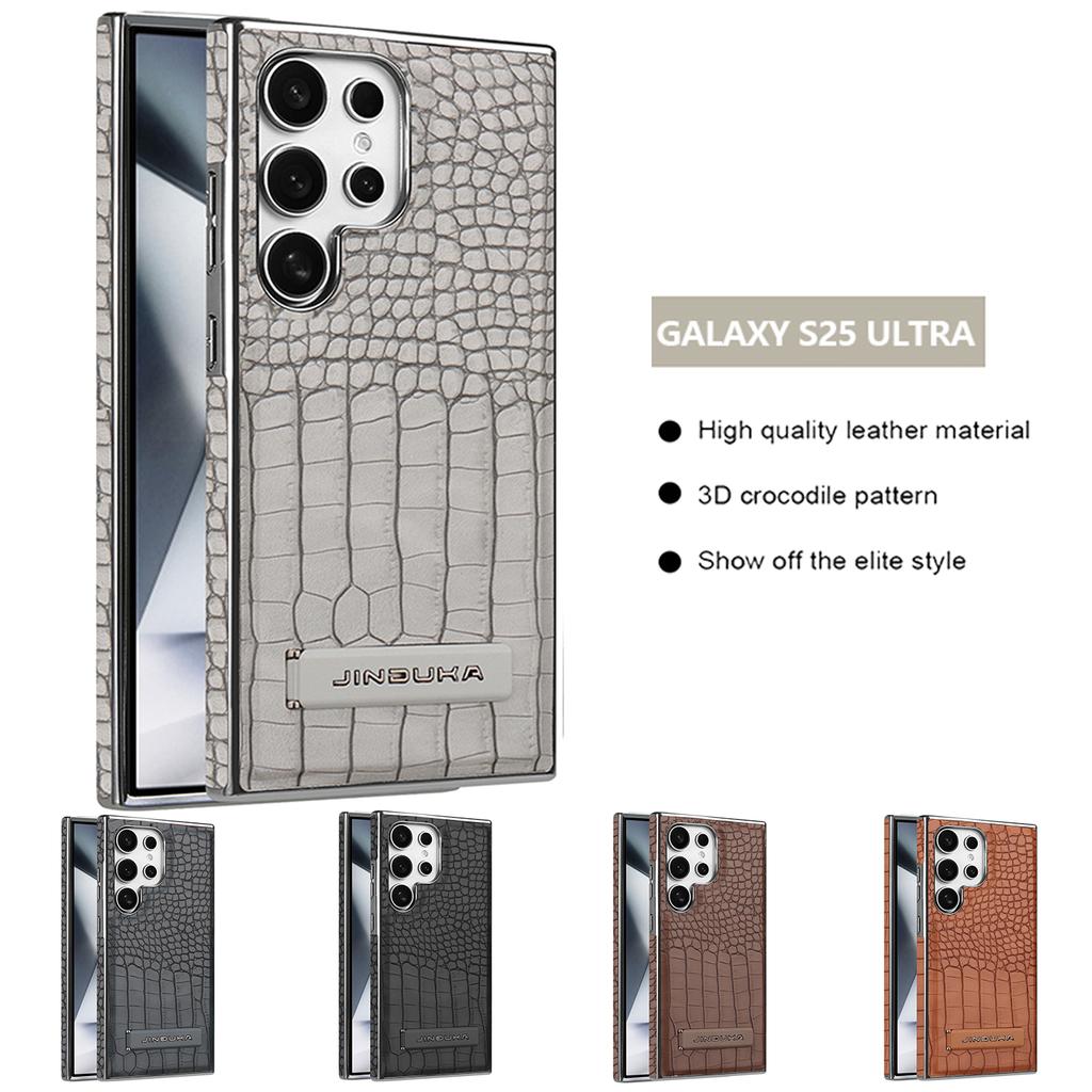 Business Crocodile-Patterned Leather Magsafe Case For Samsung Galaxy S25 S24 Plus S23 Ultra Luxury Folding Stand Flannel Lining