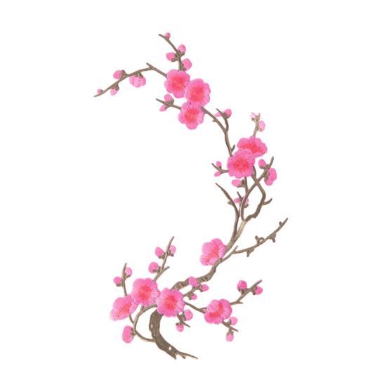 Cherry Blossom Iron Patch Iron-on Blossom Plum Applique Patch Embroidered Floral Patch for Jeans Garment Jackets Backpacks Clothes DIY Crafts