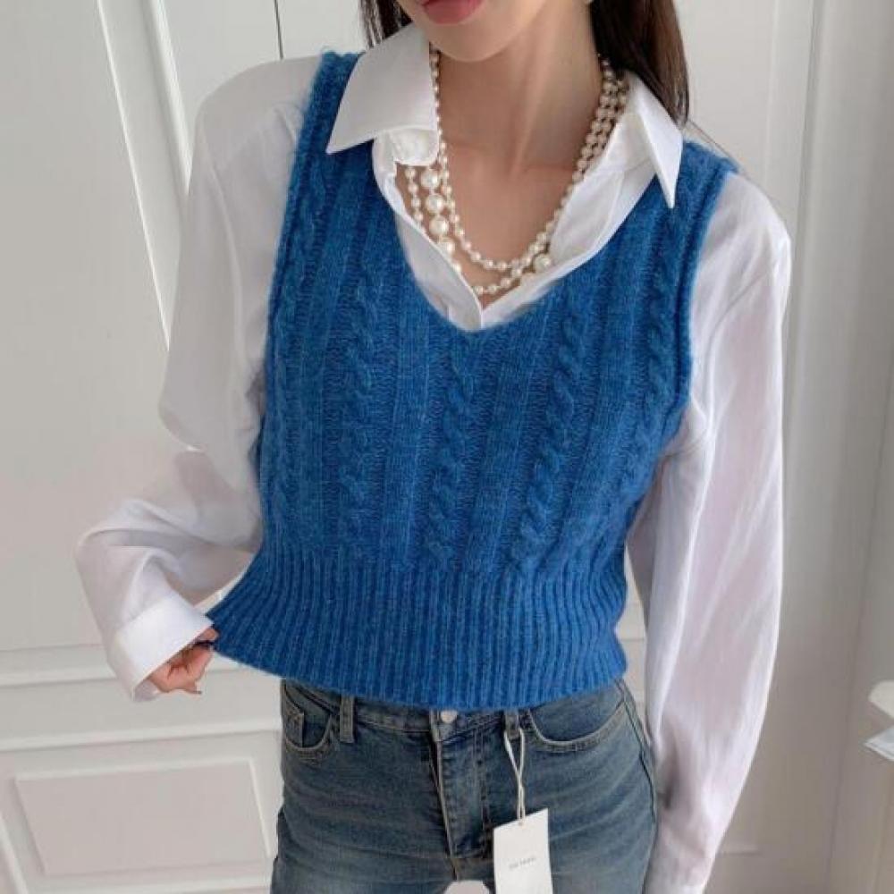 Open Run Women V Neck Wool Mohair Vest Slim