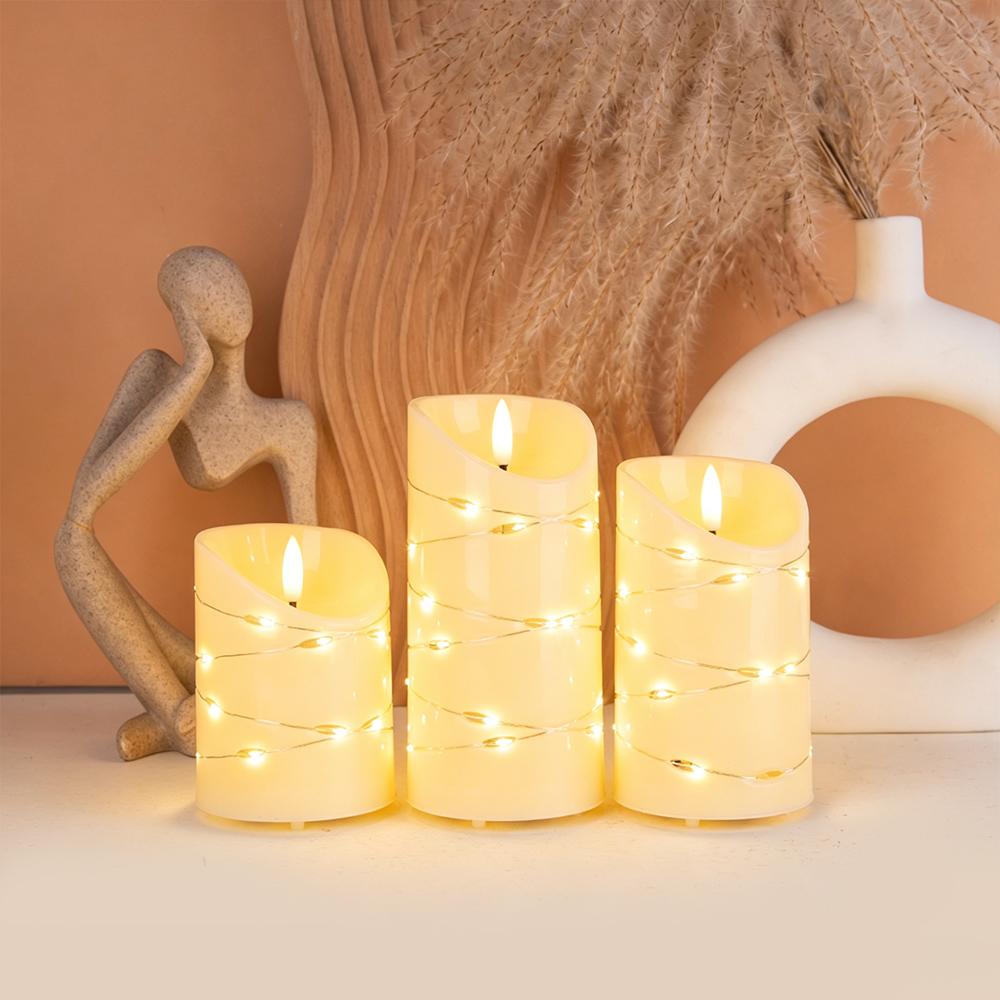 Wave-Edge LED Flameless Candles with Fairy Lights Set