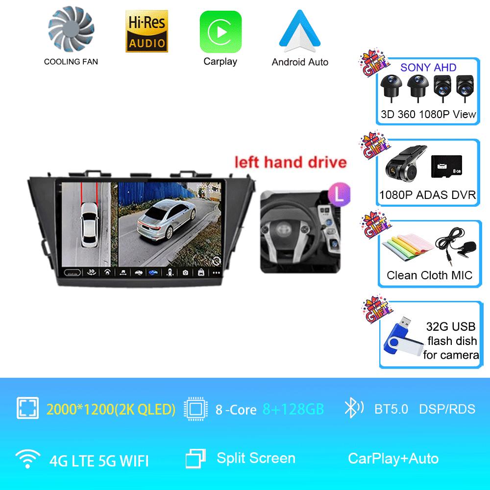 Radio auto 9" Android 14 pentru Toyota Prius V Plus Alpha 2012 2013 2014 2015 Player stereo Navigație GPS Carplay Auto LHD RHD DVD