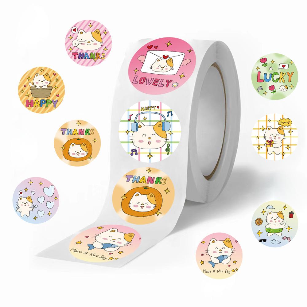 500 Pictures/roll Roll Stickers Tape Cute Kitten Handbook Material Decorative Envelope Seal Stickers