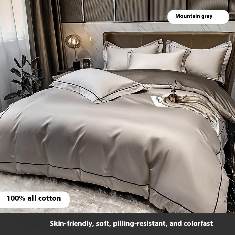Four-piece Set of Pure Cotton Bedding Light Luxury Skin-friendly and Breathable Washed Sheets Quilt Covers Pillowcases