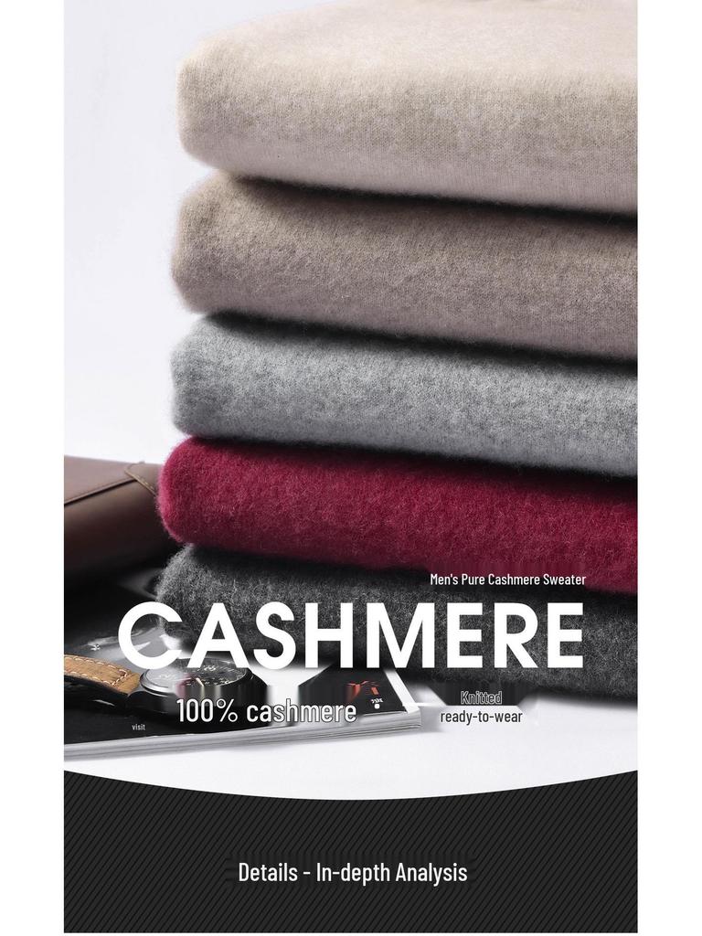 Men's 100% Pure Mountain Half-Cashmere High Neck Knit Sweater - Thickened for Autumn/Winter