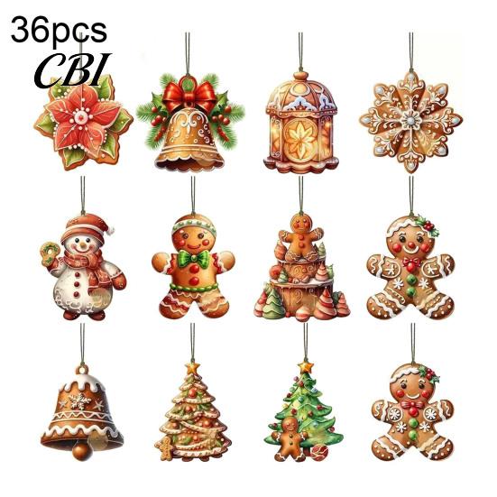Holiday Party Supplies 12/24/36Pcs Gingerbread Christmas Outdoor Decorations, Hanging Ornaments, 2D Double Sided Customized Souvenirs Xmas Decor
