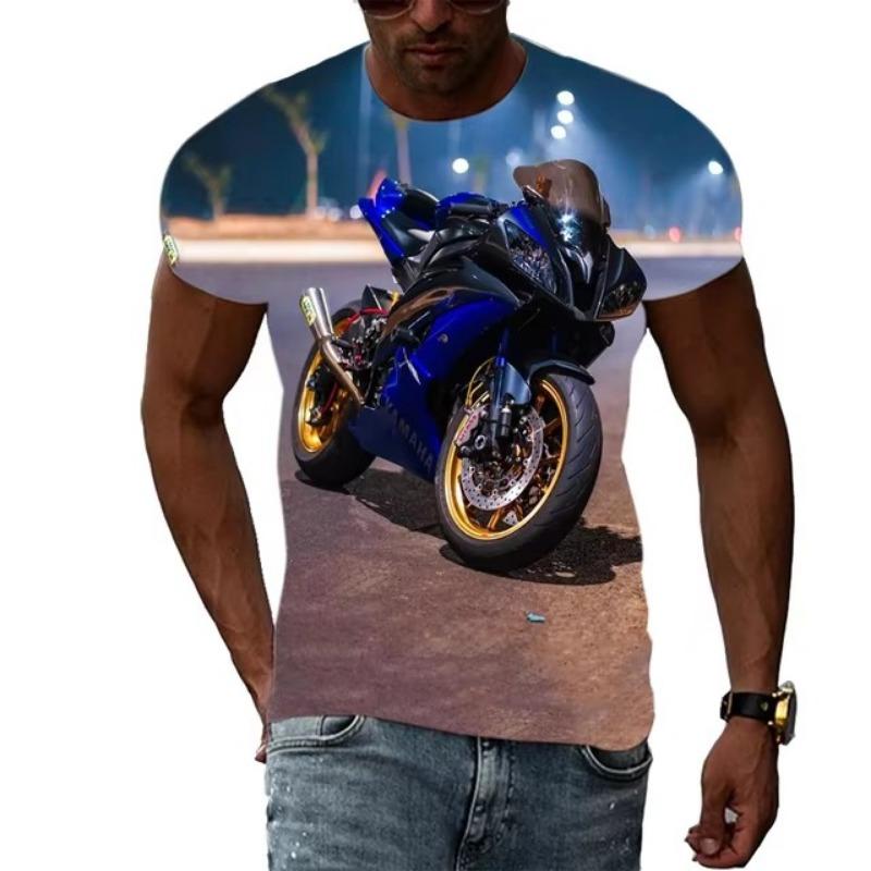 

Летняя мода, новые мужские футболки с рисунком мотоцикла, трендовая индивидуальность, крутой стиль, локомотив, узор 3D, футболка с коротким рукавом L