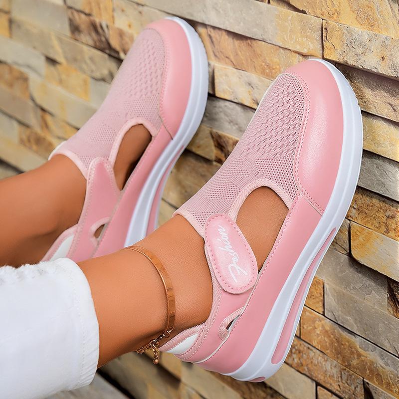 Shoes Women's Versatile Shoes Large Size Casual Shoes Flying Woven Slope Heel Platform Mesh Shoes Velcro Mesh Women's Shoes