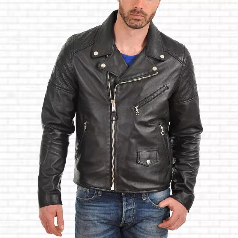 Handmade Men Leather Original Lambskin Stylish Black Biker Casual Motor Jacket
