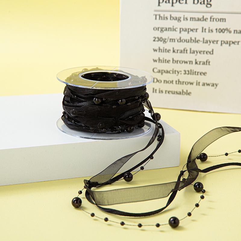 Handwoven Beaded Pearl Ribbon Belt for Gardening, Flower Packaging & Handmade Accessories