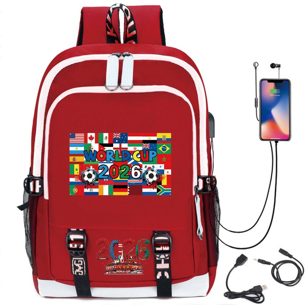 Football Star Printed Schoolbag Backpack Usb Charging Student Backpack Computer Bag