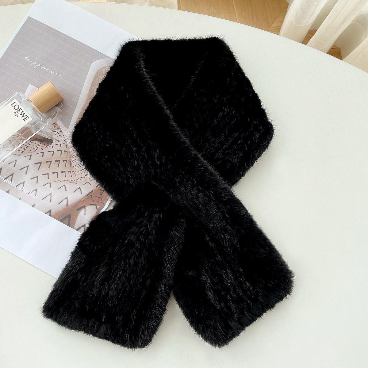 New Exquisite Real Wool Double-sided Mink Woven Fur Women s All-match Wool Collar Square Winter Scarf