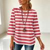 Damen V-Ausschnitt Dreiviertelarm Gestreift Locker Sitzendes T-Shirt