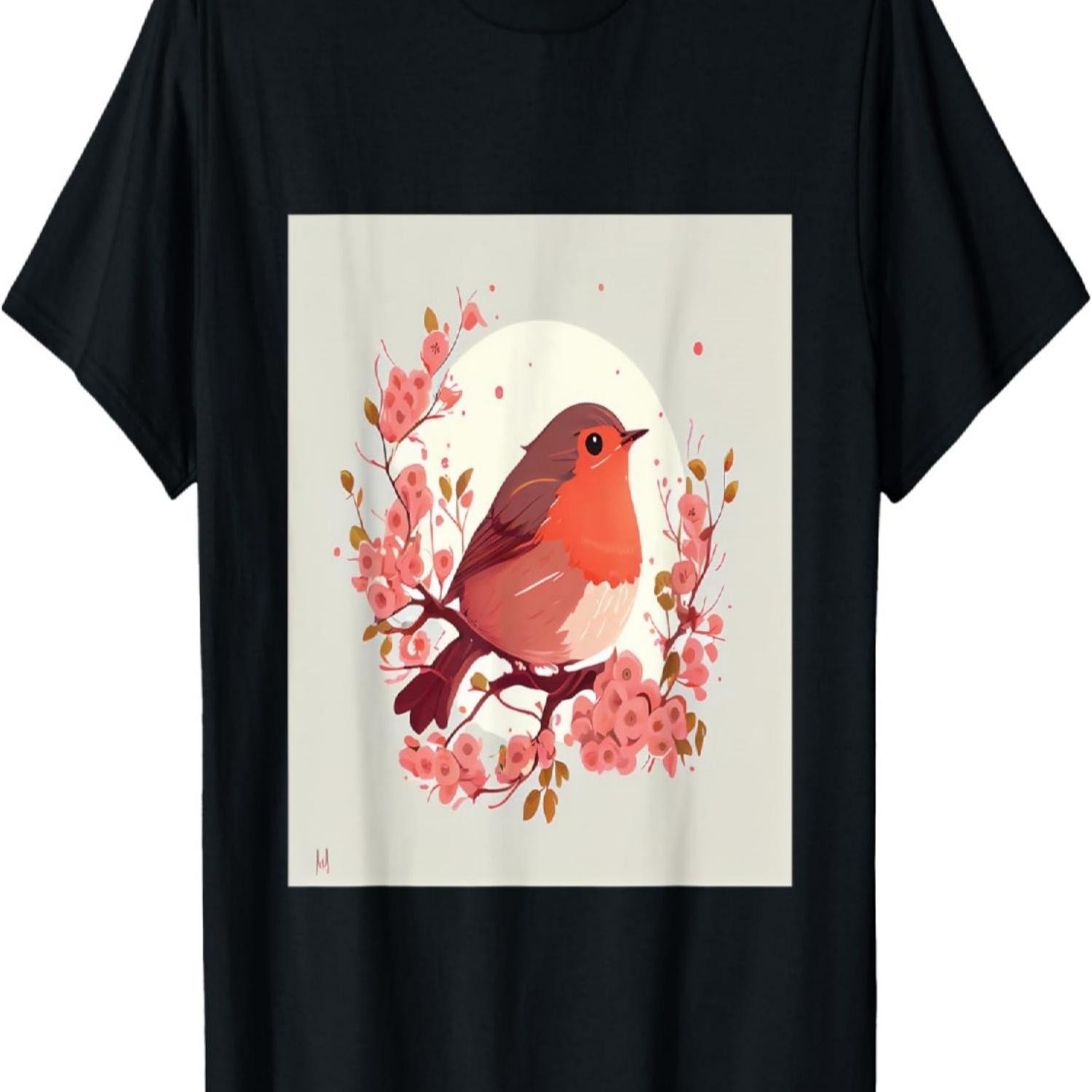 Robin Red Breast Bird in  Cherry Blossom Tree T-Shirt S