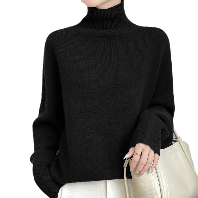 Autumn And Winter New European Turtleneck Wool Sweater Women'S Thickened Loose Lazy Wind Sweater Knitted Versatile Solid Color Bottoming Shirt