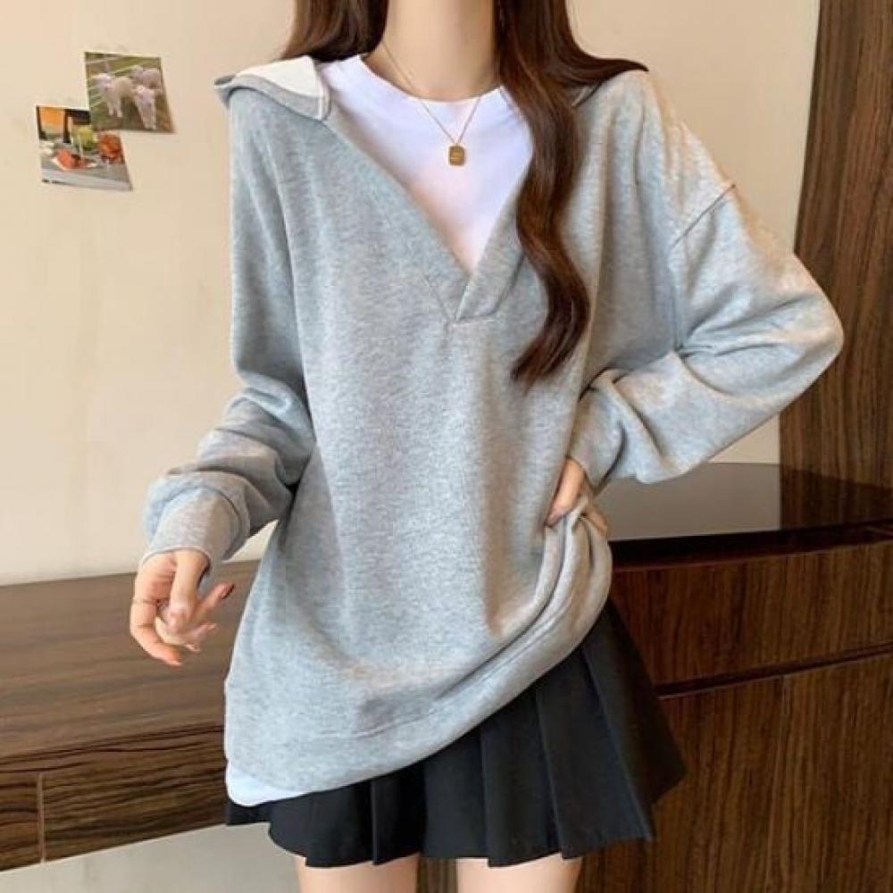 Navava Women Loose FiT Color Two In One Long Sleeve T shirT nT2218