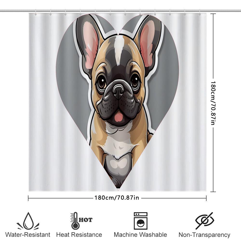 Adorable Dog Shower Curtain Featuring A French Bulldog In Heart Shape Perfect Home Decor Gift For Animal Lovers