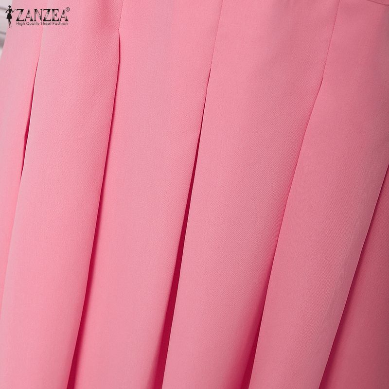 ZANZEA Damen Quadratkragen Lässig Kurzarm Elegantes Kleid