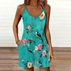 Womens Sleeveless Spaghetti Strap Romper Flowers Print Pocket Short Jumpsuit