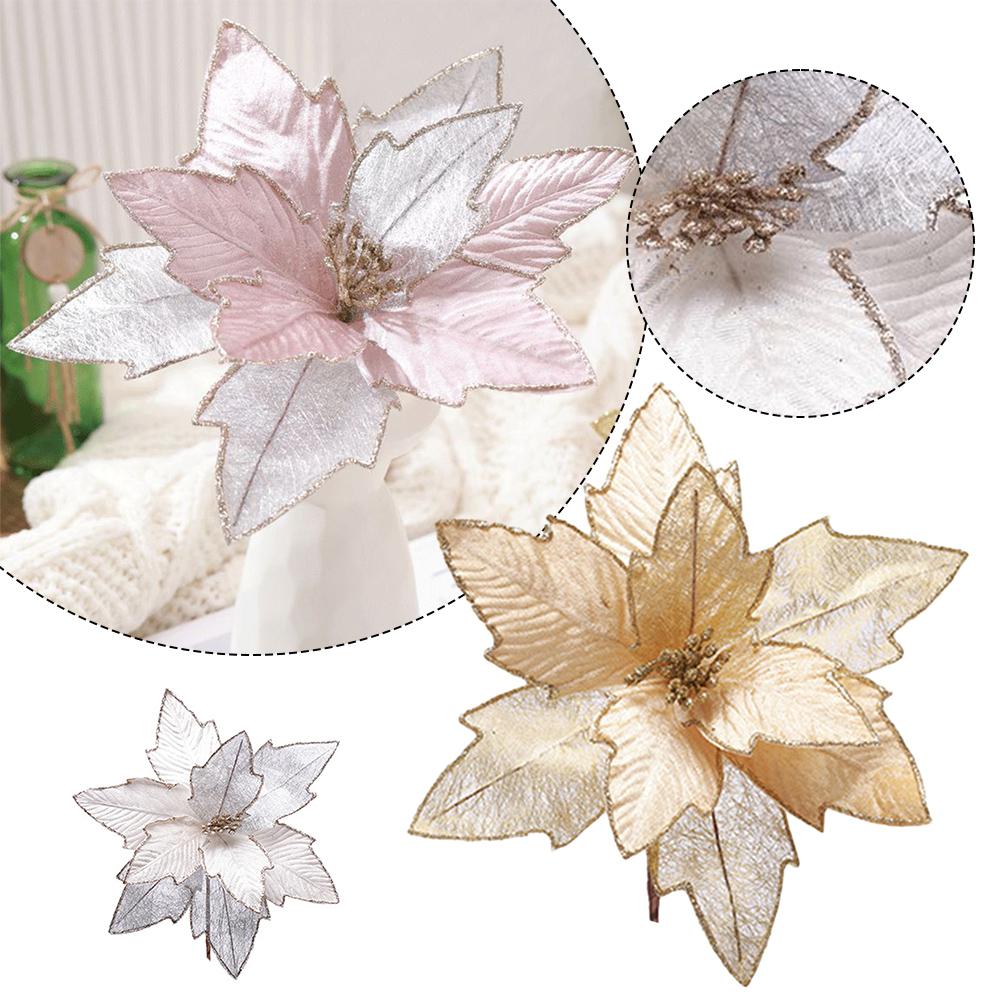 Dazzling Glitter Flower Hanging Xmas Decoration 30cm Cloth+Plastic Stunning Decor for Christmas Tree Wedding