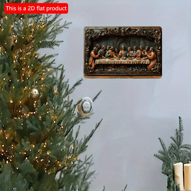 2d Flat 30*20cm, Vintage Last Supper Wooden Sign, Rustic Wooden Wall Art, Indoor Outdoor Use, Wooden Material, for Home, Kitchen, Garden, Bedroom, Bar