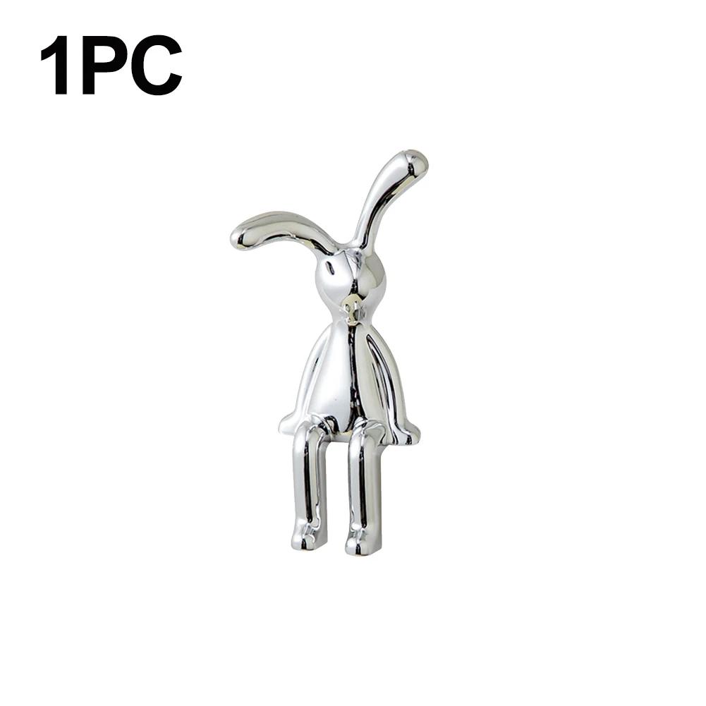 1-6PCS Rabbit Animal Decor Modern Style Cartoon Bunny Sculptures Silver Nordic Rabbit Statue Living Room Decoration