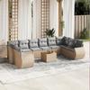 Vidaxl 11-Cz. Garden Furniture Set With Cushions, Beige, Poly Rattan