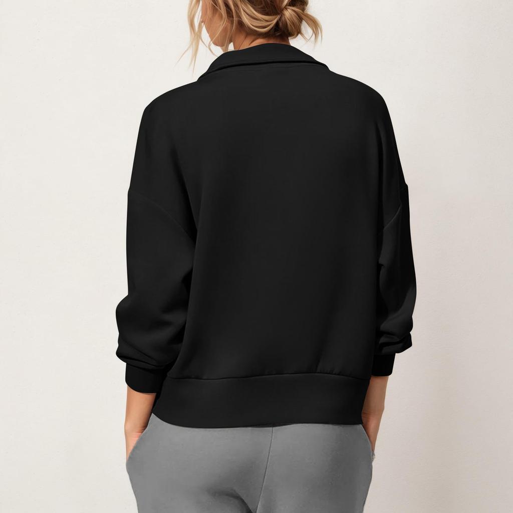Damen Quarter-Zip Pullover Sweatshirt Lockerer Schnitt Lässig Einfach Langarm Leichtes Oberteil für den Alltag