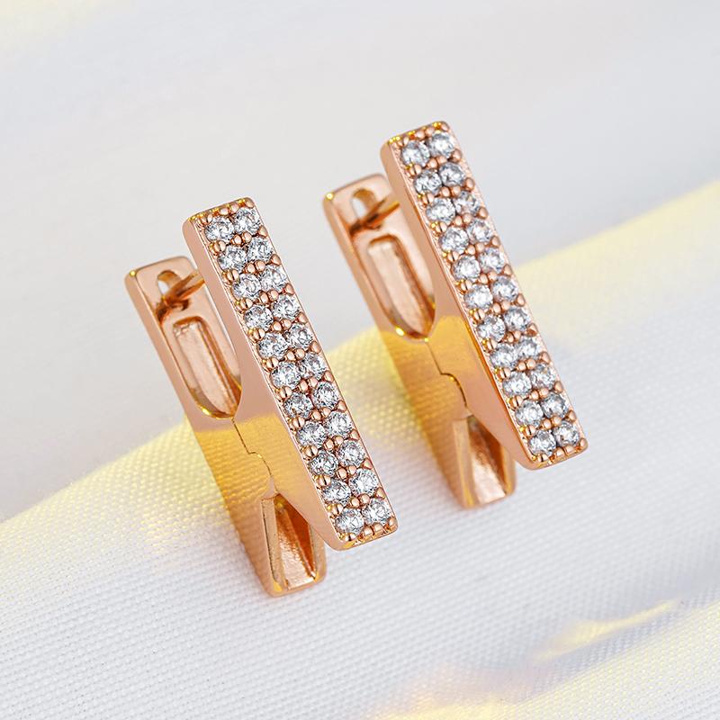 Unique Design Square Big Dangle Earrings For Women Micro-Wax Inlay Natural Zircon  Rose Gold Color Daily Fine Jewelry