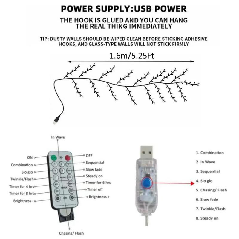 

Пульт дистанционного управления, имитация ветки сакуры, светодиодный светильник из ротанга, гибкий декоративный светильник, зарядка через USB 1.6m