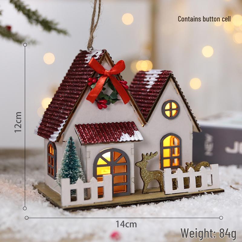 Creative Christmas Tree Decor: Wooden House Ornaments & Family Pendants