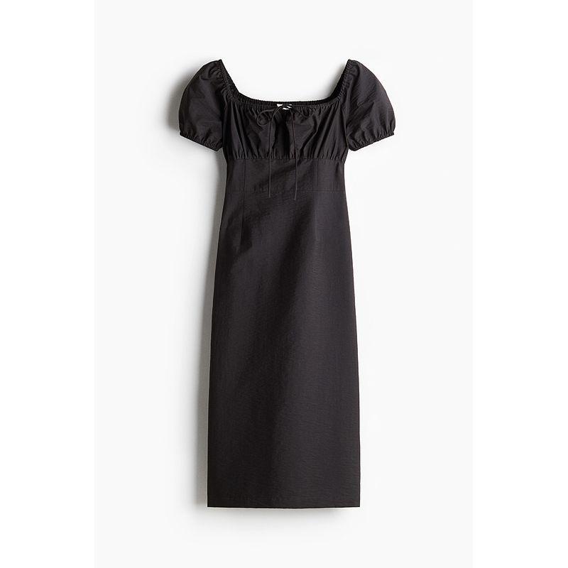 

HM Women s clothing dress 2025 Summer New Square Collar Fashion Casual Puff sleeve Elegant One-Piece Dress 1286469 Dark gray 155/80(XS)