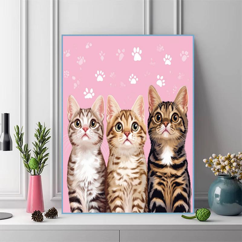 Cartoon Bengal cat Pattern 3pcs 100% Round Full Drill 5D DIY Diamond Painting Embroidery Cross Stitch Rhinestone Décor