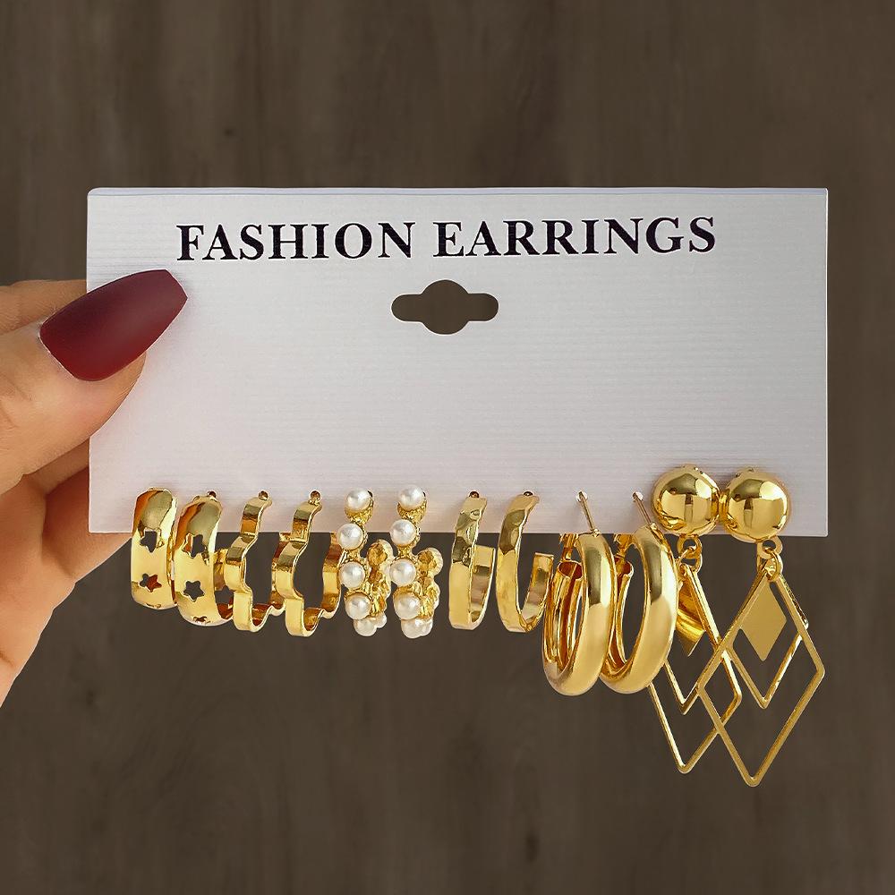 Fashion Style Gold C-chain Earrings Set, Women's Temperament Light Luxury High-end Earrings