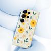 For Samsung Galaxy S25 Ultra Case Yellow Floral and Leaves Pattern Printing Straight Edge TPU Phone Back Cover