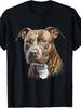 Soft Crewneck Tee With Realistic Brownwhite Canine Portrait Everyday Casual Shirt For Dog Lovers Machine Washable Allseason Apparel Leisure Outfit