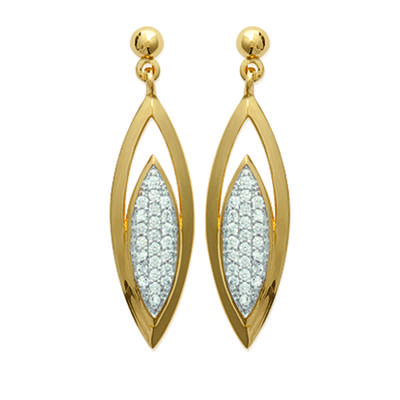 [K3840] - Gold Plated Earrings 'Goddess' White Gold - 32x8 Mm