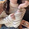 Semi-turtleneck Striped Color Matching Integrated Fleece Plush Thick Sweater for Women's Autumn and Winter New Bottoming Knitted Sweater for Women