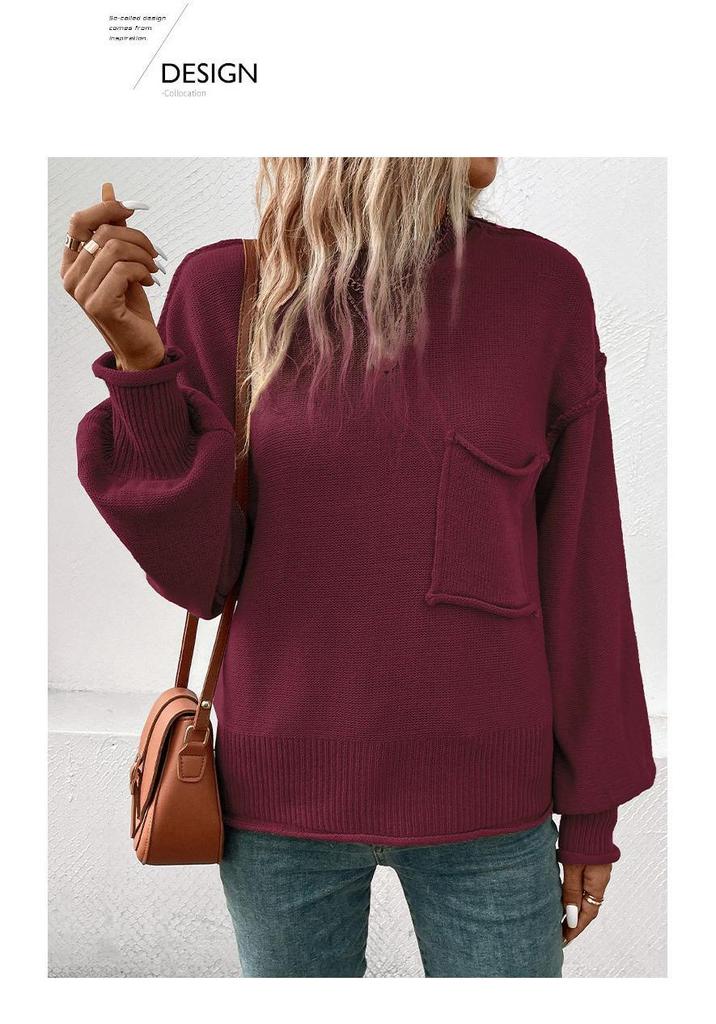 Multi-Color European & American Style Loose Long Sleeve Solid Color Autumn Sweater for Women
