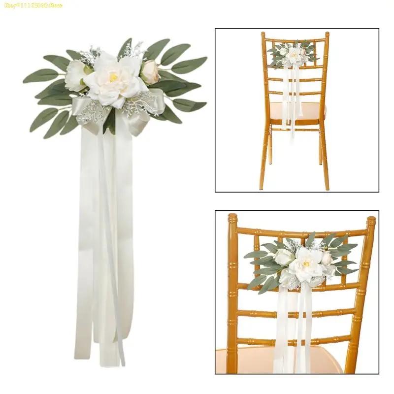 K1AE Romantics Wedding Chair Flowers Church Chair Decorations White Chair Sashes for Various Celebration