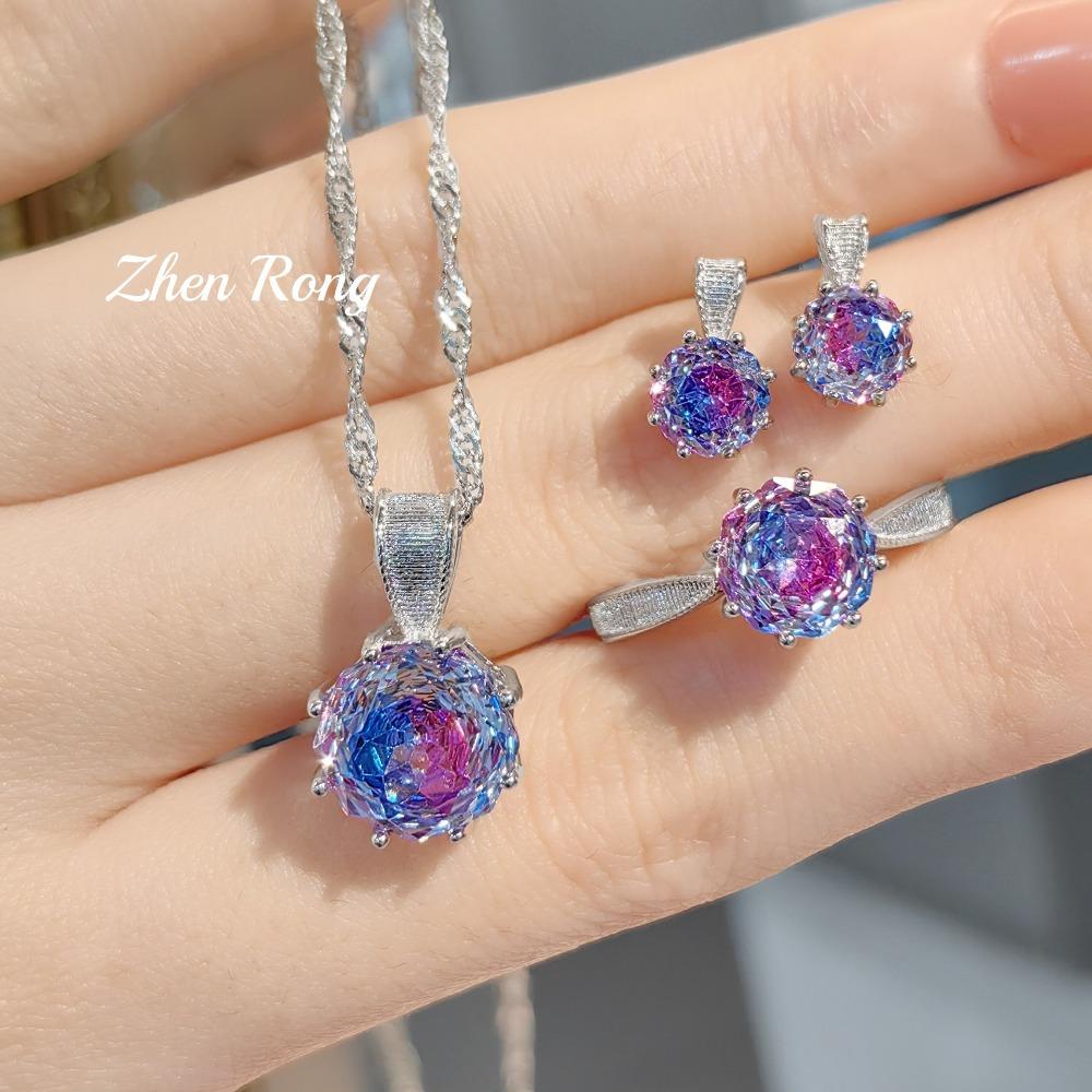 

Handmade Brushed Rose Cut Necklace Earrings Set with Pink Diamond and Paraiaba Ring Multicolor Gemstone Jewelry