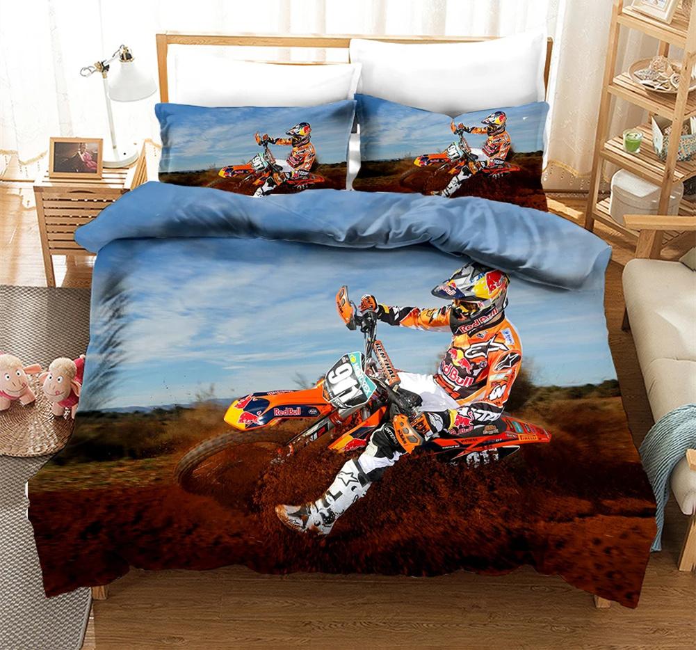 

Комплект постельного белья для мотоциклистов с 3D принтом автомобилей, пододеяльник с наволочкой, покрывало для мотокросса, детский постельный комплект для мальчиков, домашний текстиль королевского размера EU single(135x200cm)
