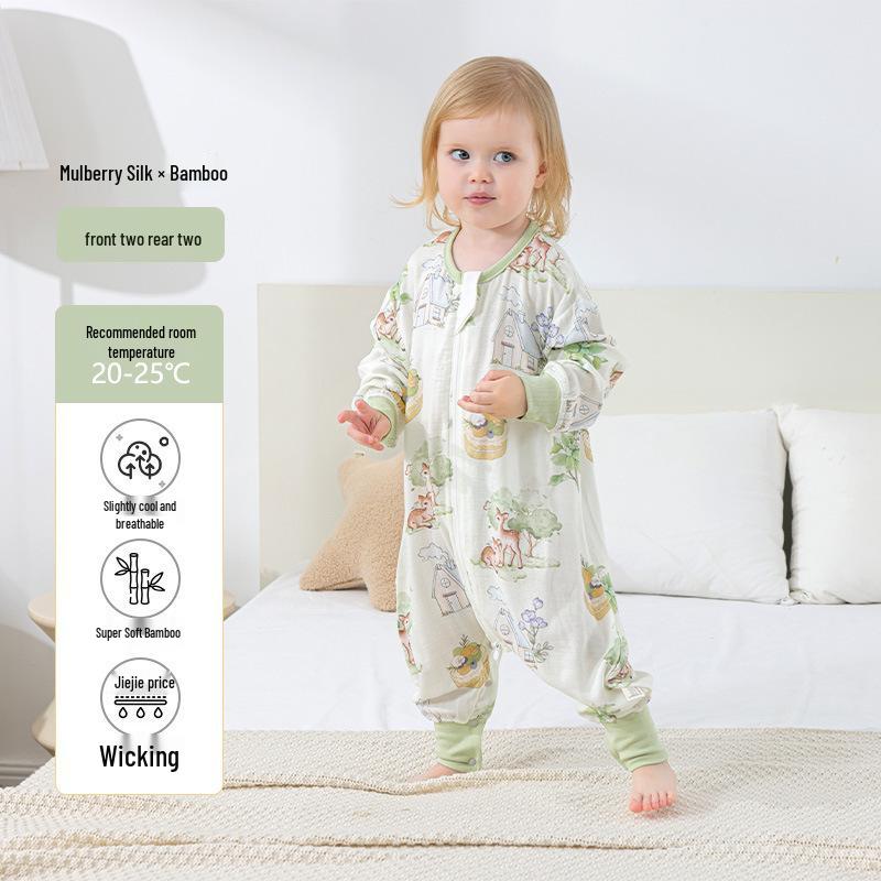 Baby Bamboo Fiber Summer Sleep Suit: Split Leg Pajamas & Sleeping Bag Combo 110 cm