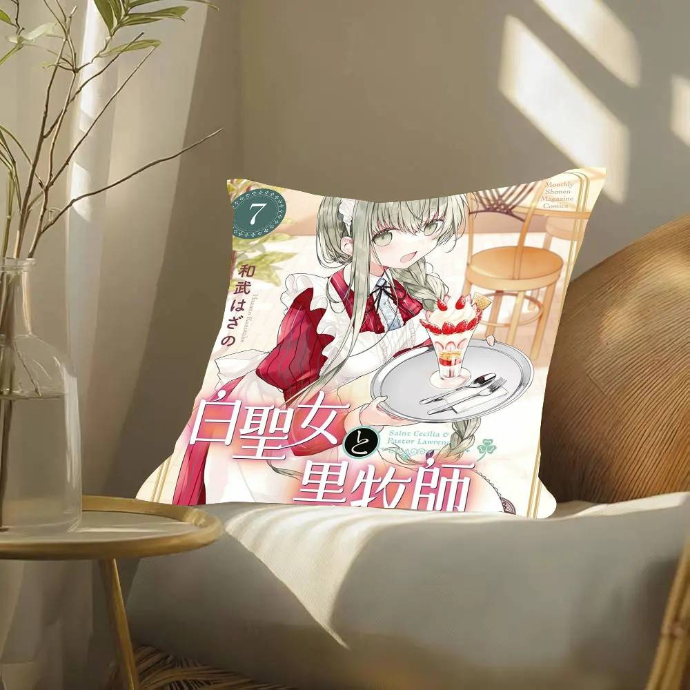 Saint Cecilia And Pastor L-Lawrence Anime Pillow Case Fashion Square Pillowcase Bedroom Sofa Room Ins Decoration Leisure