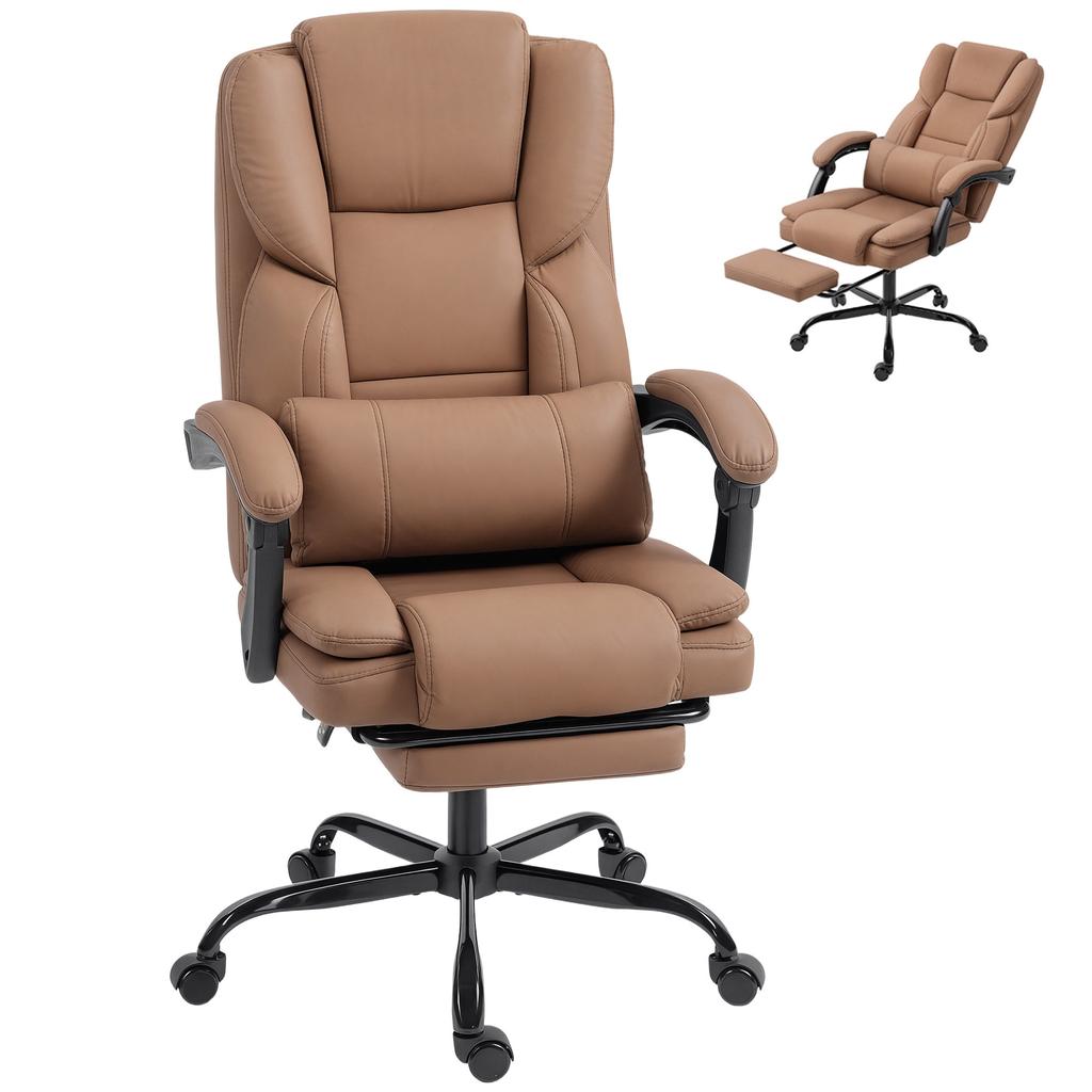Office Chair with Cat Paw Leather Upholstery, Footrest, Height-Adjustable, Rollable, Brown