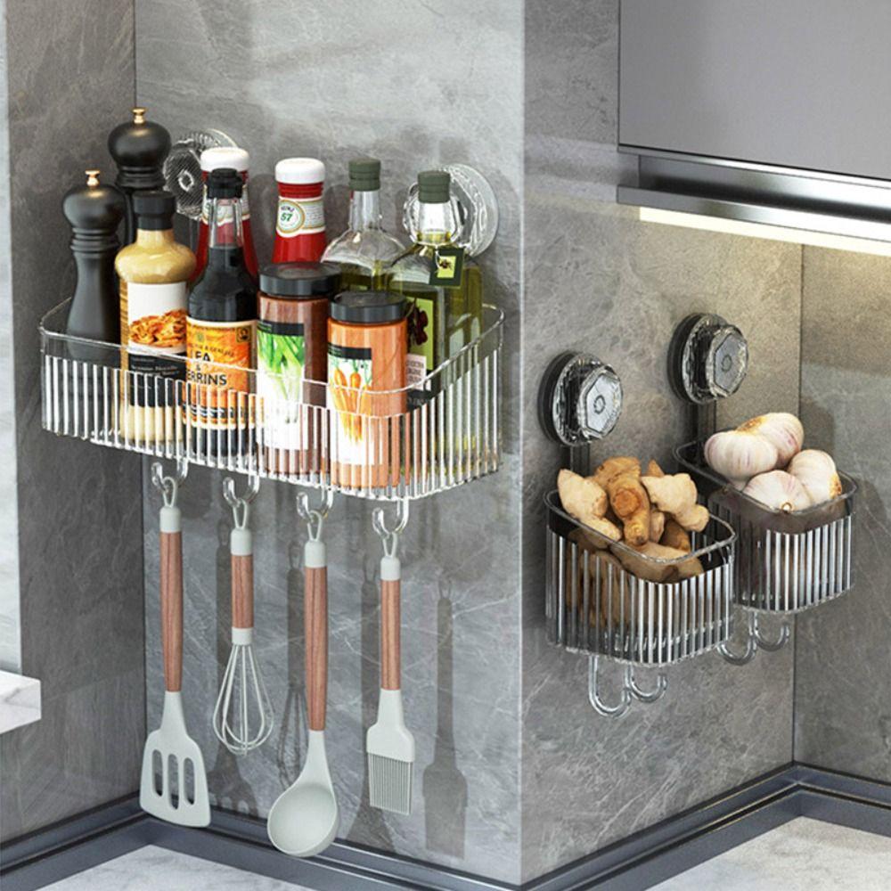 

Organizer Suction Cup Shelf Punch Free Bathroom Shower Basket Shower Storage Rack Kitchen S сірий