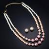 Estele Exquisite Gold Plated Double Line Pearl Necklace Set For Women
