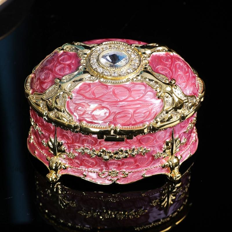 European Style Necklace Storage Box  ,Oval Alloy Large Inlaid Gem Ring Storage Jar Dresser Necklace Organizer Display Case