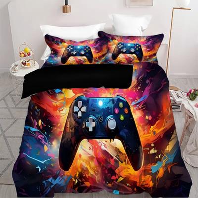 Colorful Gamepad Print Quilt Cover Set Fashion Fragment Game Console Bedding Cover Comfortable